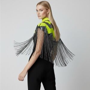 Neon Gunmetal Sequin Fringe Cape